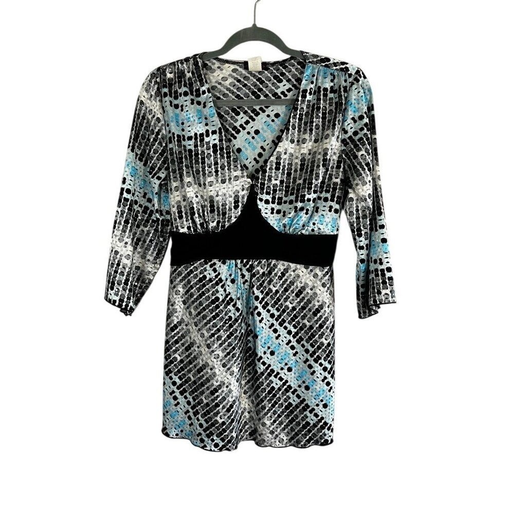 Retro Sequin Babydoll Top‎ Blue M Boho Indie Folk Hippie Y2K Chic Colorful 90s